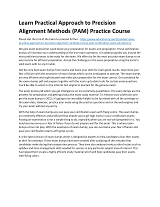 Practical Approach to Precision Alignment Methods Course (PAM)