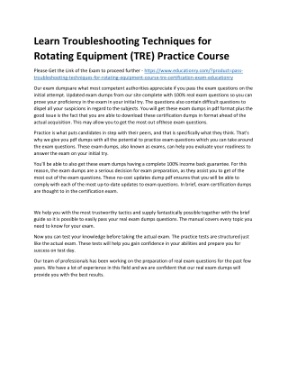 Troubleshooting Techniques for Rotating Equipment Course (TRE)