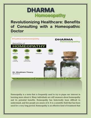 Revolutionizing Healthcare- Benefits of Consulting with a Homeopathic Doctor