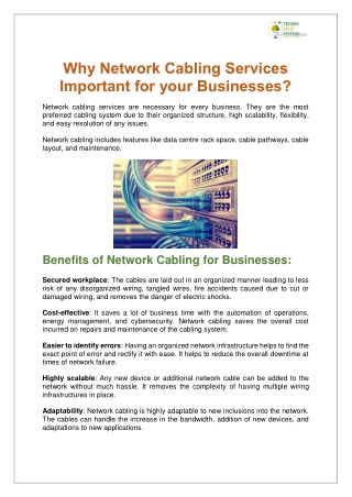 Why Network Cabling Services Important for your Businesses