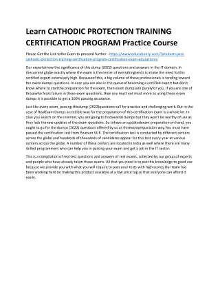 CATHODIC PROTECTION TRAINING CERTIFICATION PROGRAM