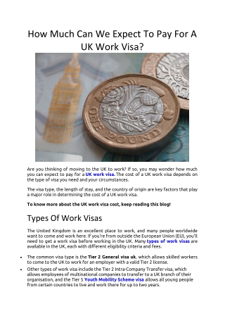 How Much Can We Expect To Pay For A UK Work Visa