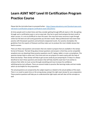 ASNT NDT Level III Certification Program