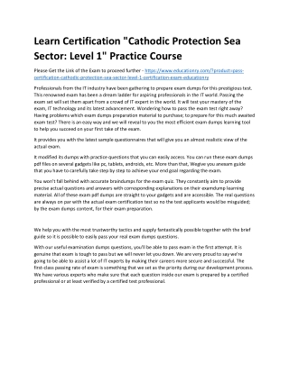 Certification "Cathodic Protection Sea Sector: Level 1"