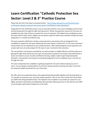 Certification "Cathodic Protection Sea Sector: Level 2 & 3"