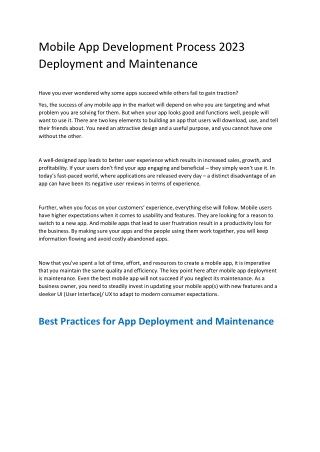 Mobile App Development Process 2023 Deployment and Maintenance