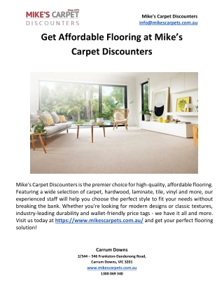 Get Affordable Flooring At Mike’s Carpet Discounters