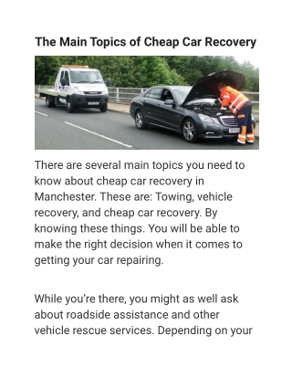 The Main Topics of Cheap Car Recovery