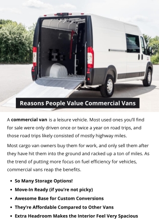 Reasons People Value Commercial Vans