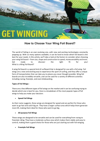 How to Choose Your Wing Foil Board