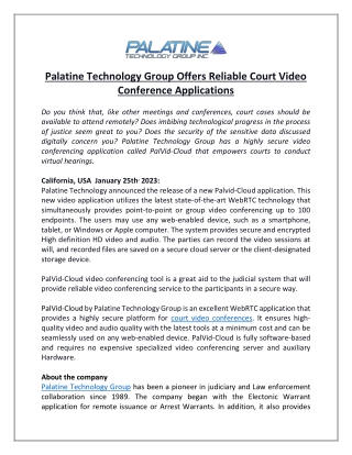 Palatine Technology Group Offers Reliable Court Video Conference Applications