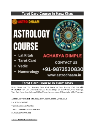 Tarot Card Course in Hauz Khas  91-9873530830