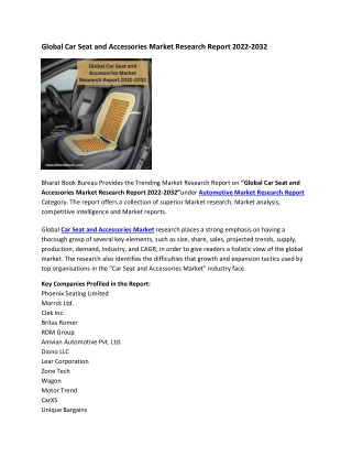 Global Car Seat and Accessories Market Research Report 2022-2032