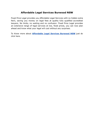 Affordable Legal Services Burwood NSW