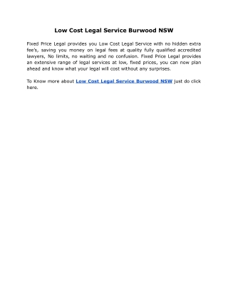 Low Cost Legal Service Burwood NSW
