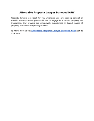 Affordable Property Lawyer Burwood NSW