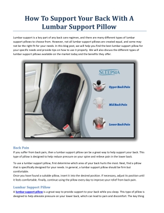 How To Support Your Back With A Lumbar Support Pillow