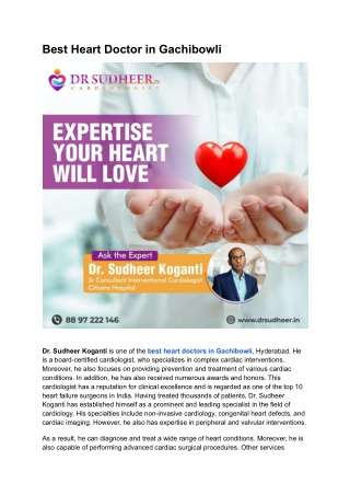 Best Heart Doctor in Gachibowli