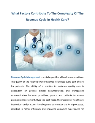What Factors Contribute To The Complexity Of The Revenue Cycle In Health Care?