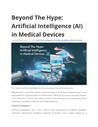 Beyond The Hype: Artificial Intelligence (AI) in Medical Devices