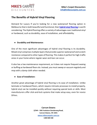 The Benefits of Hybrid Vinyl Flooring - Mikes Carpets