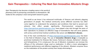 Gain Therapeutics – Ushering The Next Gen Innovative Allosteric Drugs