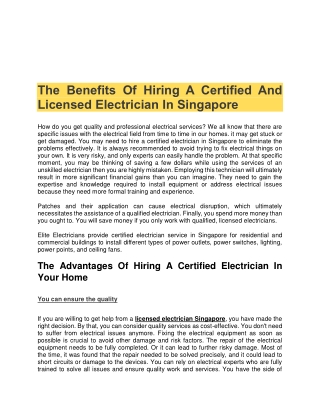 Benefits Of Hiring A Licensed Electrician Singapore | Elite Electricians