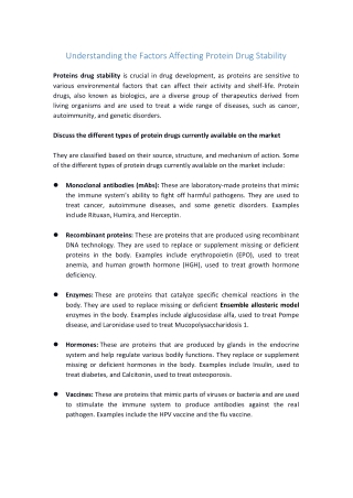 Understanding the Factors Affecting Protein Drug Stability