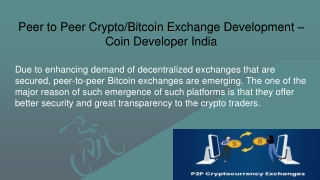 P2P Bitcoin Exchange Development Company - Coin Developer India