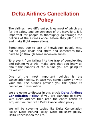 Delta Airlines Cancellation Policy