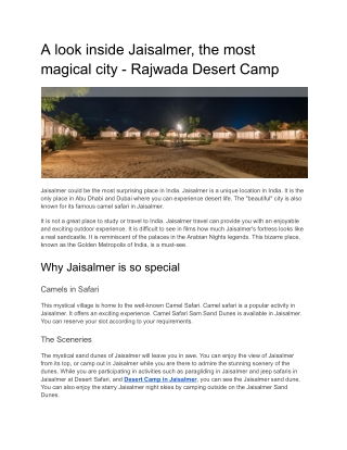 A look inside Jaisalmer, the most magical city - Rajwada Desert Camp