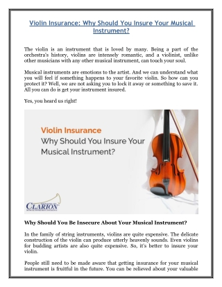 Violin Insurance: Why Should You Insure Your Musical Instrument?