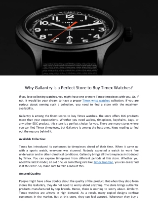 Why Gallantry Is a Perfect Store to Buy Timex Watches