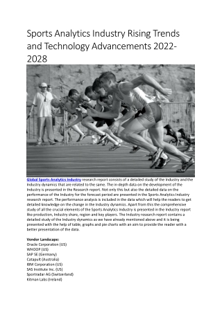 Sports Analytics Industry Rising Trends and Technology Advancements 2022