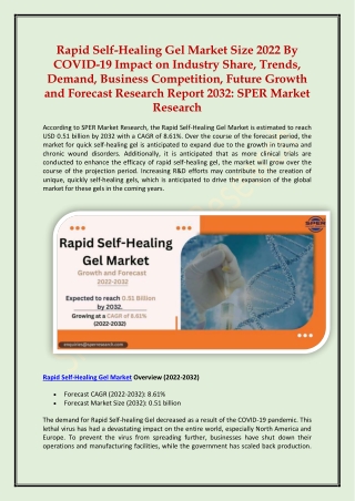 Rapid Self-Healing Gel Market Size, Share Report 2022-2032: SPER Market Research