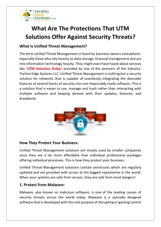 What Are The Protections That UTM Solutions Offer Against Security Threats