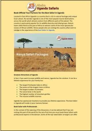Book Official Tour Partners for the Best Safari in Uganda
