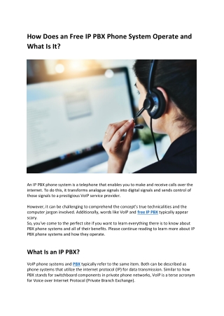 How Does an Free IP PBX Phone System Operate and What Is It?