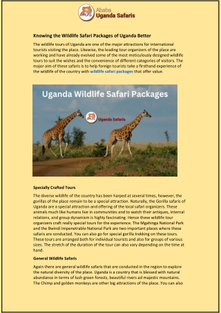 Knowing the Wildlife Safari Packages of Uganda Better