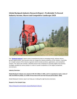 Global Backpack Industry Research Report : Predictable To Exceed Industry Income
