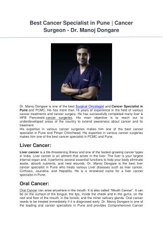 Best Cancer Specialist in Pune - Dr Manoj Dongare