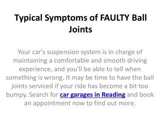 Typical Symptoms of FAULTY Ball Joints