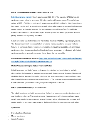 Kabuki Syndrome Market to Reach US 3.3 Billion by 2030