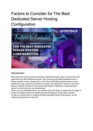 Factors to Consider for The Best Dedicated Server Hosting Configuration