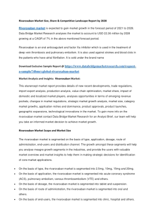 Rivaroxaban Market Size, Share & Competitive Landscape Report by 2028