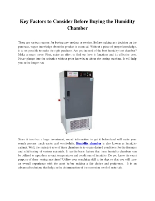 Key Factors to Consider Before Buying the Humidity Chamber