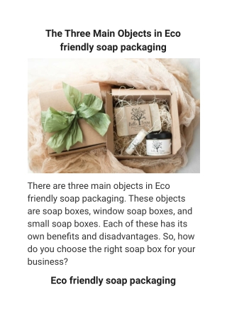 The Three Main Objects in Eco friendly soap packaging