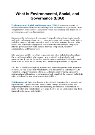 What Is Environmental Social and Governance (ESG)