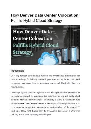 How Denver Data Center Colocation Fulfills Hybrid Cloud Strategy