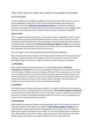 Why uPVC